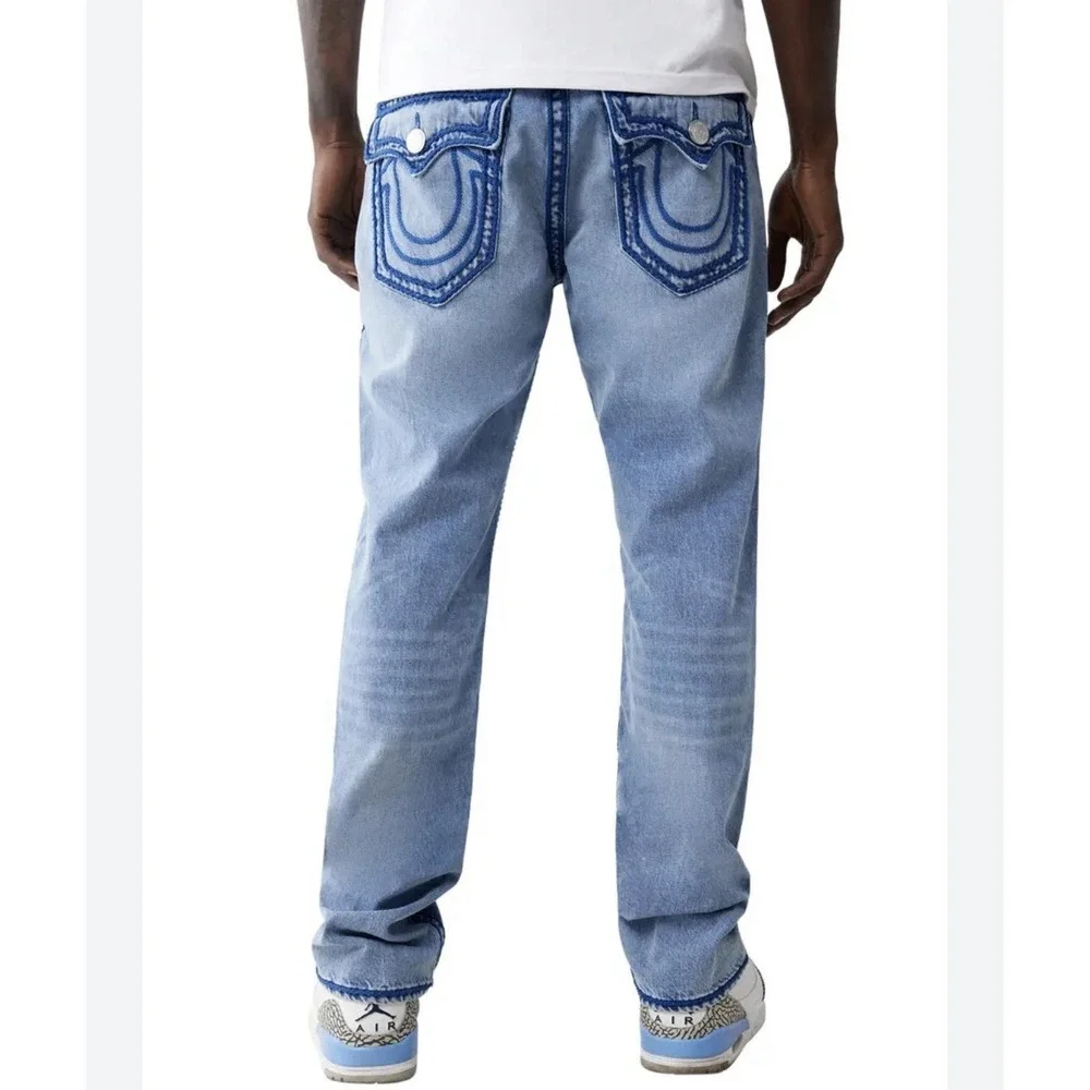 True Religion Ricky Relaxed Straight Flap Pocket Jeans Mens 38 Made USA Denim